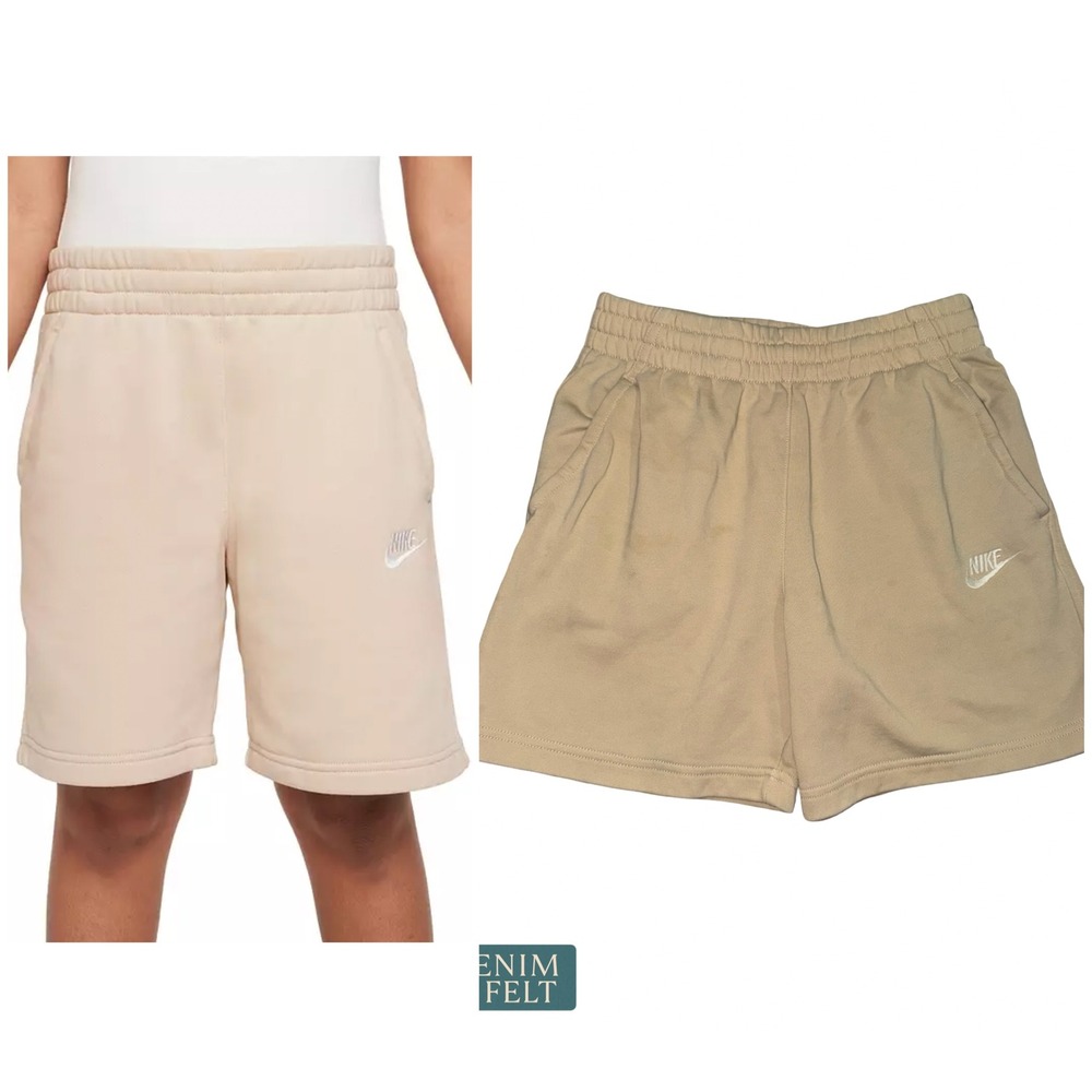 Nike Sportswear Club Fleece Kids Shorts Tan Beige Embroidered Logo Large L